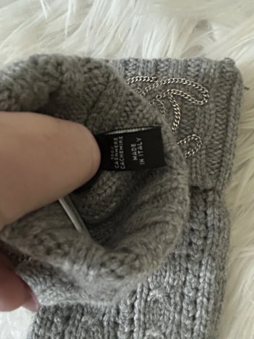 Chanel Cashmere Fingerless Chain Link CC Gloves Gray